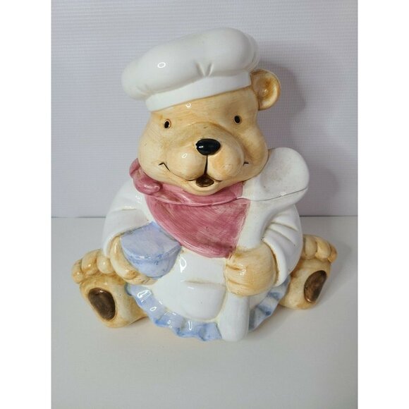 Teddy Bear Chef with Spoon Cookie Jar Canister - Picture 1 of 11